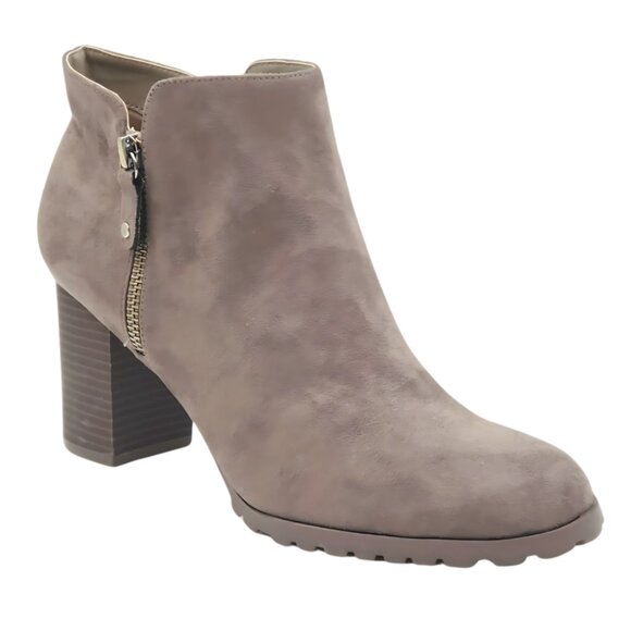 Style & Co Idee Ankle Boots Zipper Block Heel Suede Grey Fall Boho Booties 9.5 - Picture 1 of 4